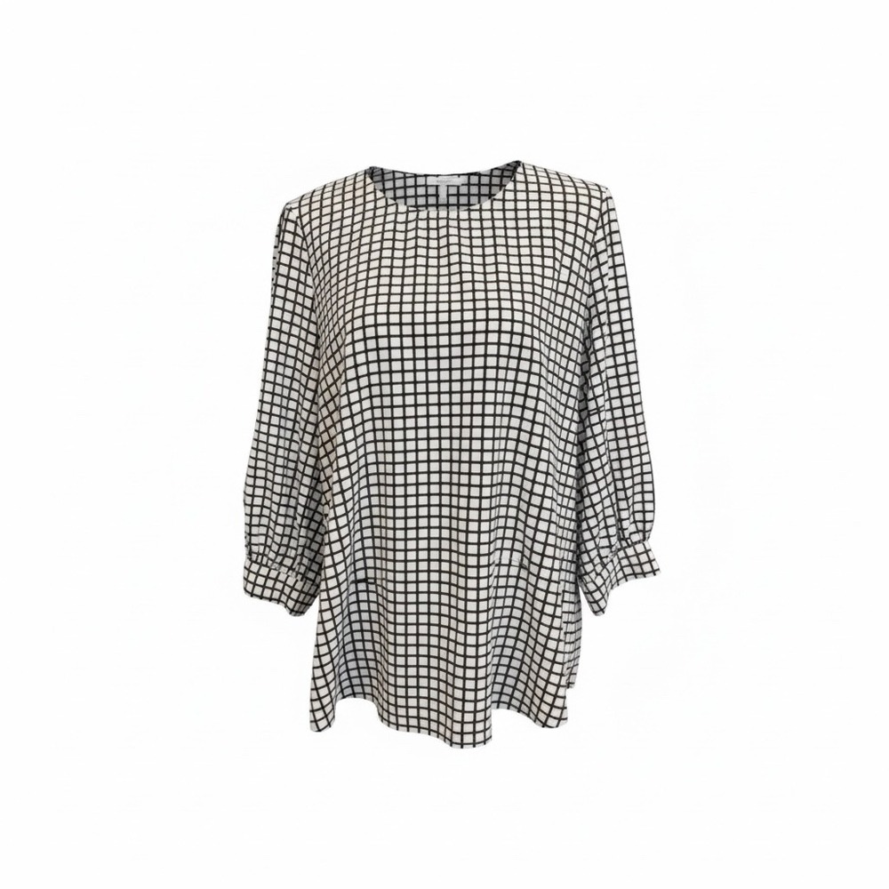 Adrianna‎ Papell Black White Grid Pattern 3/4 Sleeve Tunic Top Women's Large